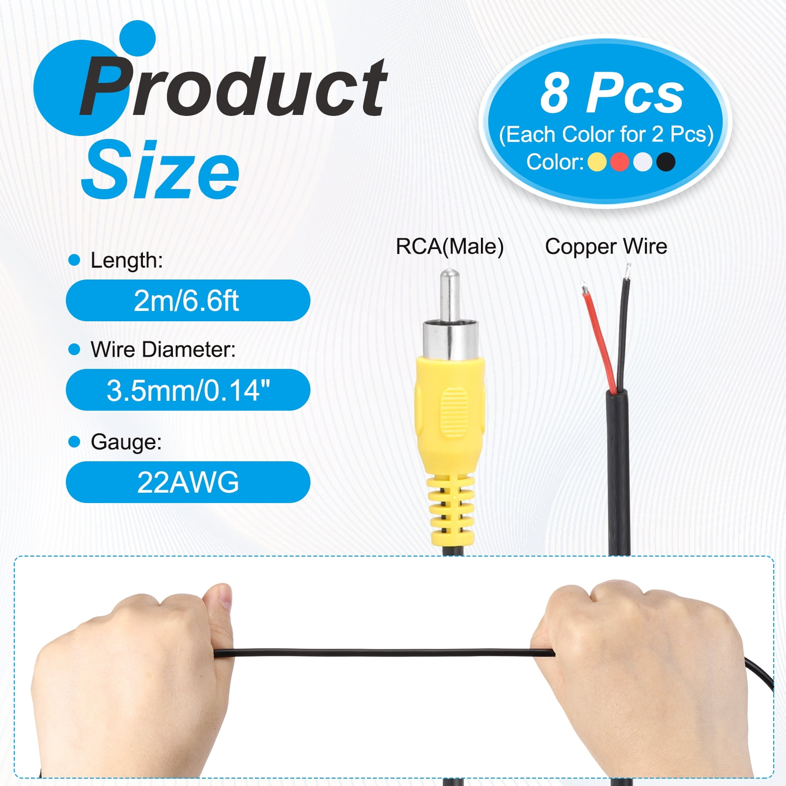 2Set 6.6FT RCA to Bare Wire Speaker Cable, 22AWG Replacement RCA Male Plug to Open End Pigtail Audio Cable Connector Adapter for Amplifier, Home Audio Speakers