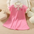 thumbnail image 5 of FRSASU Girl's Cotton Polo Dress Summer Puff Short Sleeve Button Collar School Uniform Dresses for Kids 2-12 Years Pink, 5 of 5