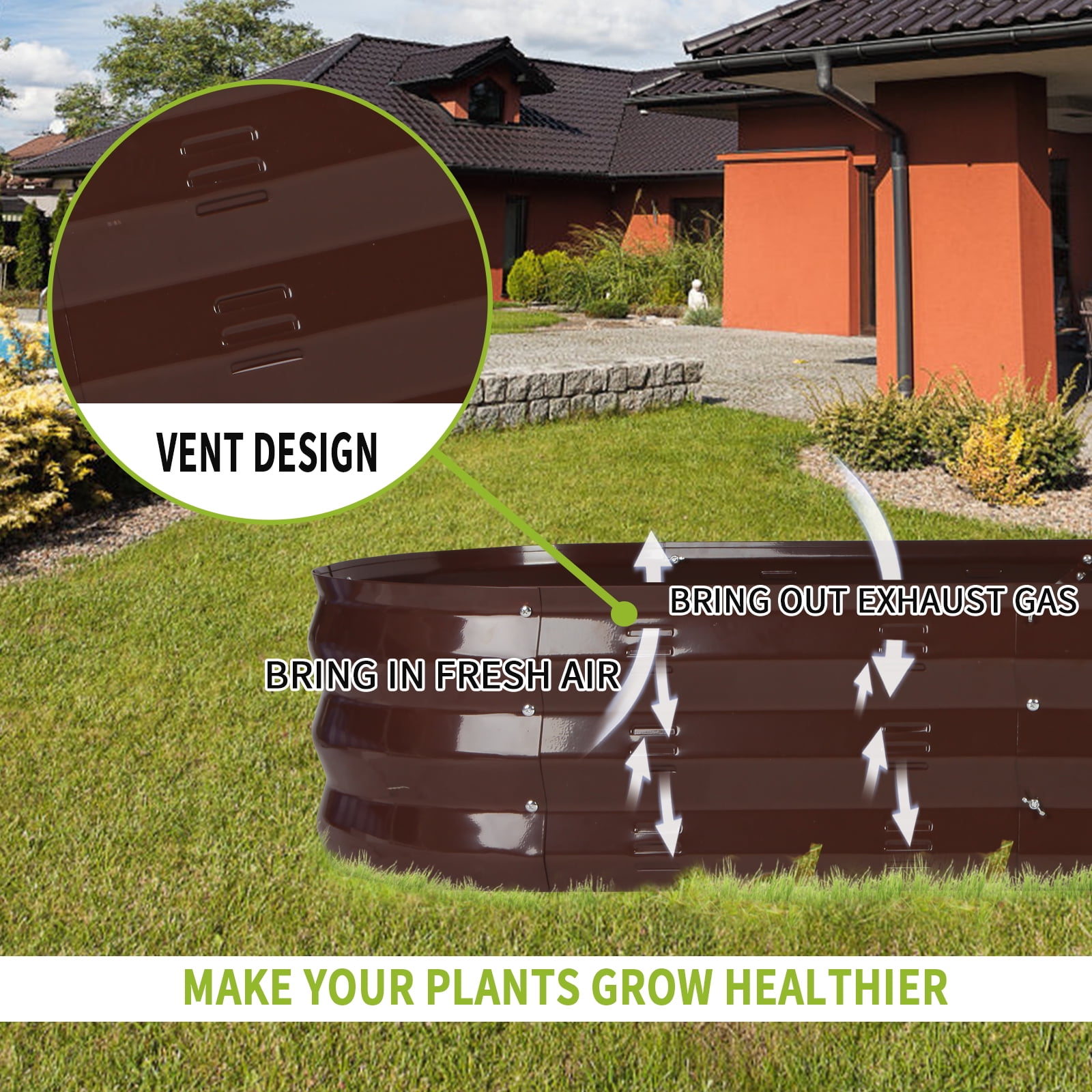 Raised Garden Bed Galvanized Metal Planter Box, 67"D x 20"W x10"H, 7 cu. ft. Brown