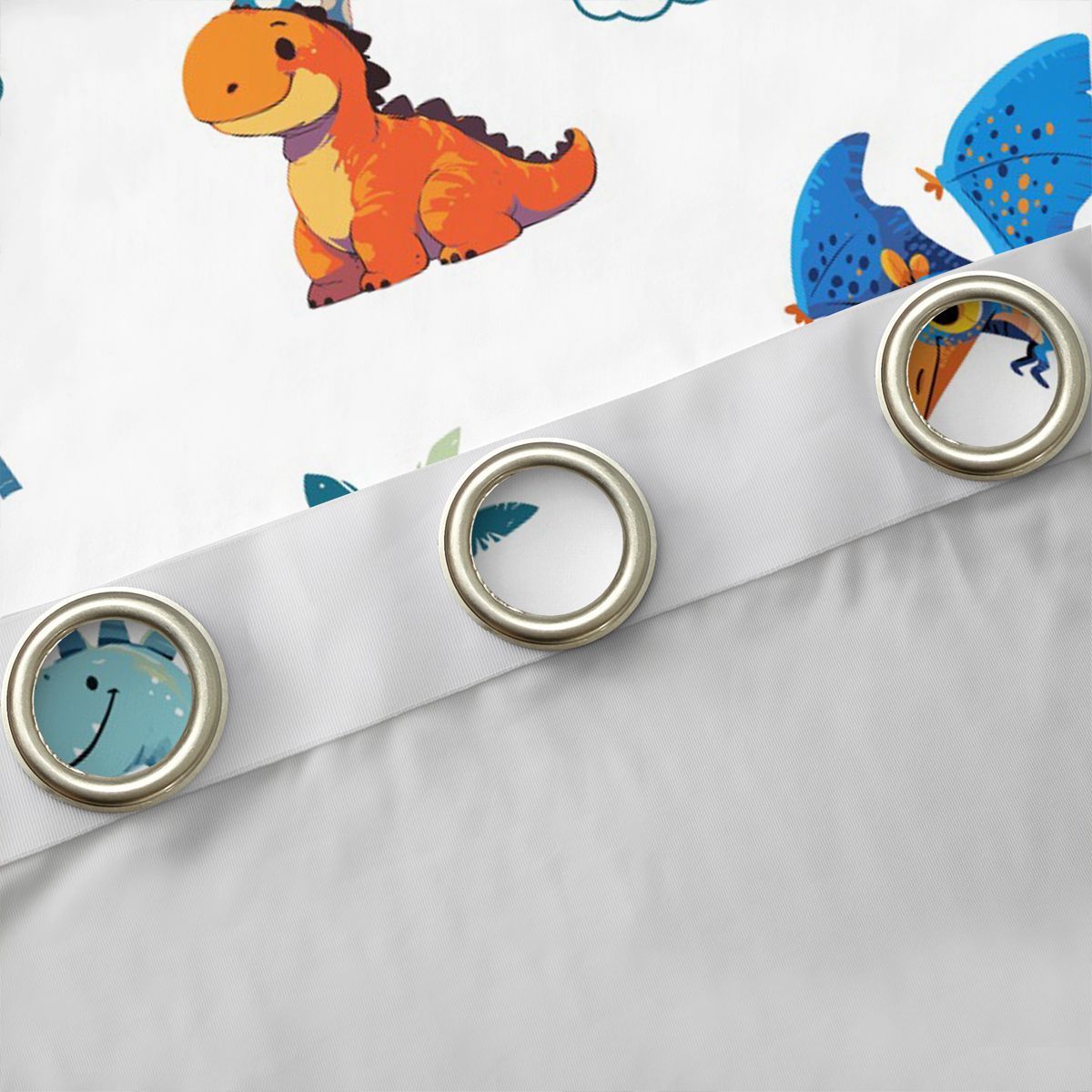 Homewish Cute Dino Curtains Pack of 2 (42x84 Each),Cartoon Dinosaur Curtains Blackout,White Blue Orange Bedroom Curtains For Boys Teens,Breathable Home Decor