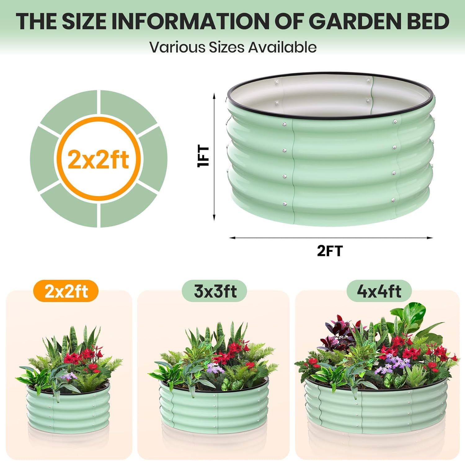 EastVita Raised Garden Beds Outdoor,2 Pack 2x2x1 FT Galvanized Raised Garden Bed for Gardening, Round Metal Planter Box for Planting Plants Vegetables and Flower
