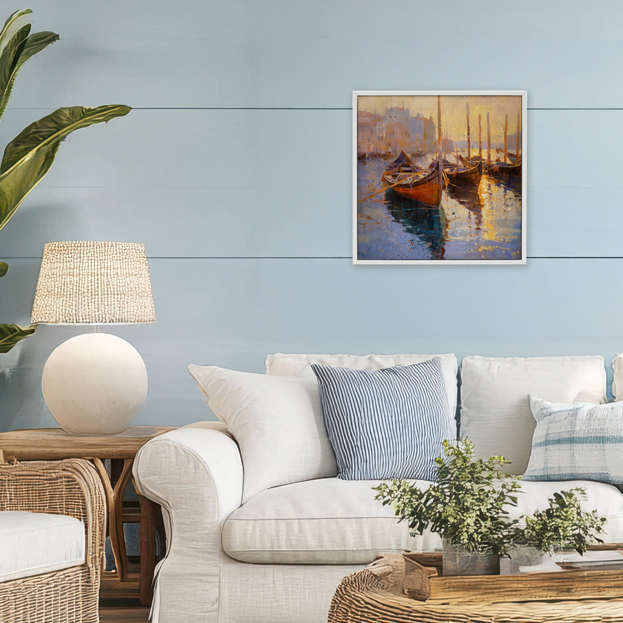 Stupell Industries Speckled Venice Boats White Framed Giclee Art, design by Marta Wiley