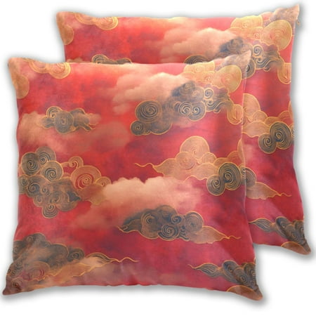 Cloud Pattern Chinese Traditional 16x16in 2-Piece Cotton Fleece Throw Pillow Covers, Shrink Resistant, Hidden Zip
