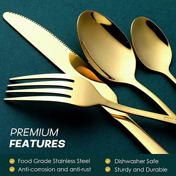 4pcs Relief Metal Cutlery Set, Gold Stainless Steel Flatware For Dining  Room
