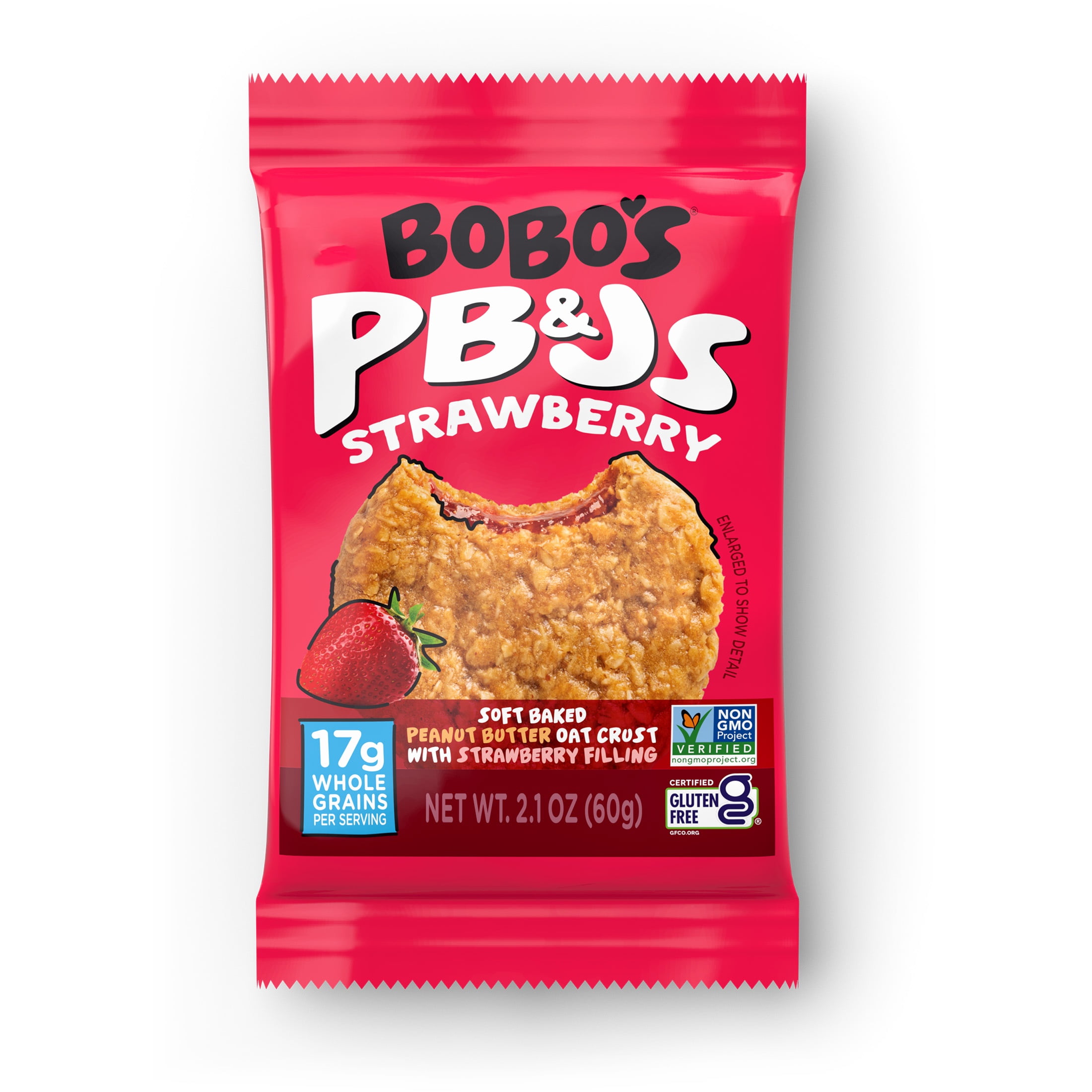 (3 pack) Bobo's PB&Js, Peanut Butter Oat Crust With Strawberry Filling, 4 Pack of 2.1oz oat snacks