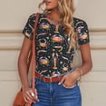 thumbnail image 4 of KLL Women 's Crew Neck Bodysuit Jumpsuits Various Crustaceans Print Short onesies Stretch T Shirts, 4 of 5