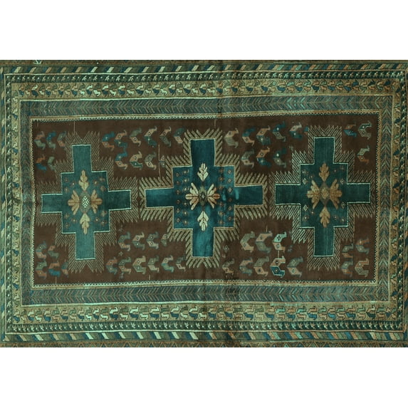 Ahgly Company Indoor Rectangle Persian Turquoise Blue Traditional Area Rugs, 7' x 10'
