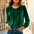 thumbnail image 2 of UTSJKR Velvet Tops for Women Crew Neck Pleated Front Puff Long Sleeve Shirts Casual Winter Spring Blouses Top Green L, 2 of 9