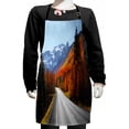 thumbnail image 1 of Fall Kids Apron, Highway Through the Countryside American Landscape Snowy Mountains Foliage Travel, Boys Girls Apron Bib with Adjustable Ties for Cooking Baking Painting, Multicolor, by Ambesonne, 1 of 2