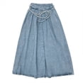 thumbnail image 4 of Letdown Women's High Waist Long Denim Skirt Fall Soft A-Line Jean Ruffle Swing Maxi Skirts Casual Summer Wash Tiered Jean Skirt with Lace Up, 4 of 4