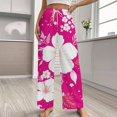thumbnail image 2 of Red with White Hibiscus Hawaiian Flower Pattern-1 Pajamas For Women Loose Retro Night Pajama Pants Comfortable Sleepwear Bottoms Homewear, 2 of 6