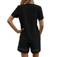 thumbnail image 3 of Short Sleeve Womens 2-Piece Set Summer Loose Lace V Neck T Shirts Dressy Casual Ruffle Sleeve Tunic Blouses Shorts Black XL, 3 of 7