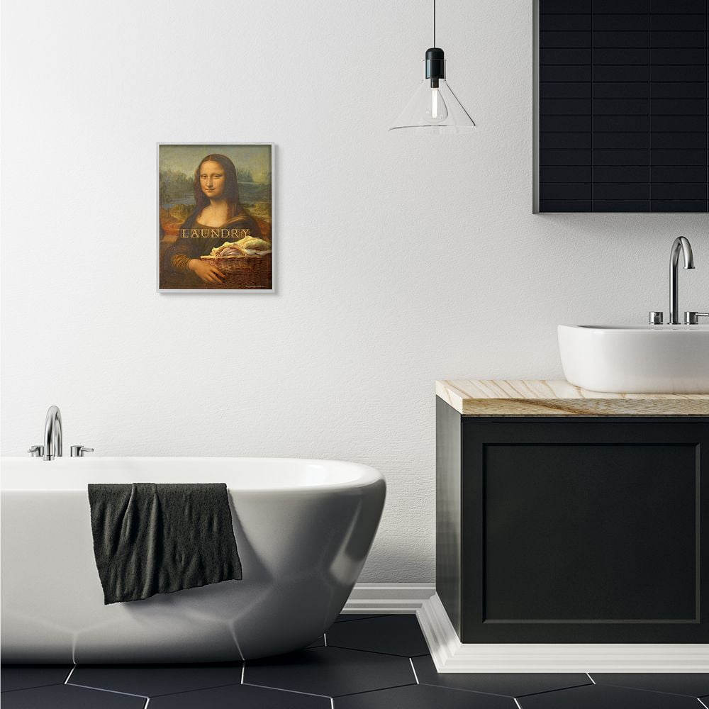 Stupell Industries Mona Lisa Laundry Funny Classic Painting Design Gray Framed Art Print Wall Art, 16x20, by Patrick Reid O'Brien