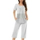 thumbnail image 2 of Sexy Pijama Conjunto para las Mujeres, Cuello Redondo Blusa de Manga Corta Y Pantalones, Traje de Moda Casual, 2 of 9