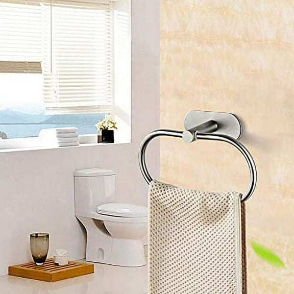 Towel Ring Towel Rack Hand Holder for Bathroom Self Adhesive No Drill SUS 304 Stainless Steel Brushed Nickel (Silvery)