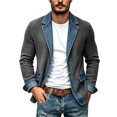 thumbnail image 7 of Afuyipoi Mens Blazer Knit Denim Patchwork Long Sleeve Single Button Pocket Jacket Dark Gray Size S, 7 of 7