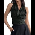 thumbnail image 3 of Blusas Plisadas Sin Mangas con Cuello en V para Mujer, Camisas Elegantes de Oficina. Negro S, 3 of 8