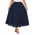 thumbnail image 3 of Beautybatik Women Navy blue Cotton Plus Size BOHO Gypsy Summer High Elastic Waisted A Line Long Maxi Tiered Skirt with Pockets 3X, 3 of 5