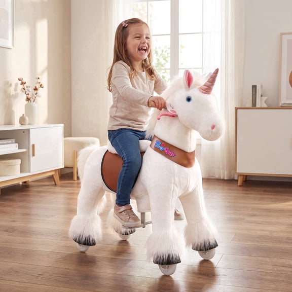 PonyCycle Kid-Powered Unicorn Ride-On Toy, No Battery, Smooth Wheels, Ages 4-7, White, Ux404