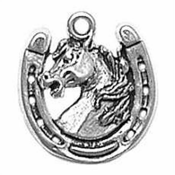 Sterling Silver 16" 1.2mm Mad Stallion Horse Head Horseshoe Pendant Necklace
