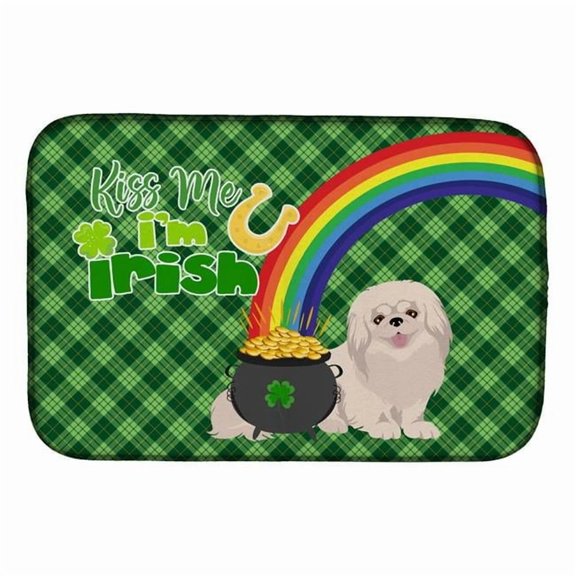 White Pekingese St. Patricks Day Dish Drying Mat