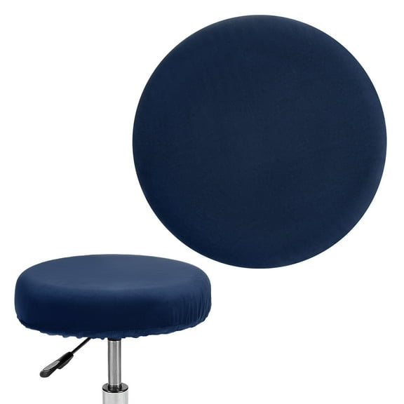 Uxcell 1-Pack Bar Stool Covers Round, for 12-14 Inch Velvet Washable Stool Cushion Slipcover with Elastic Bands [Navy Blue]