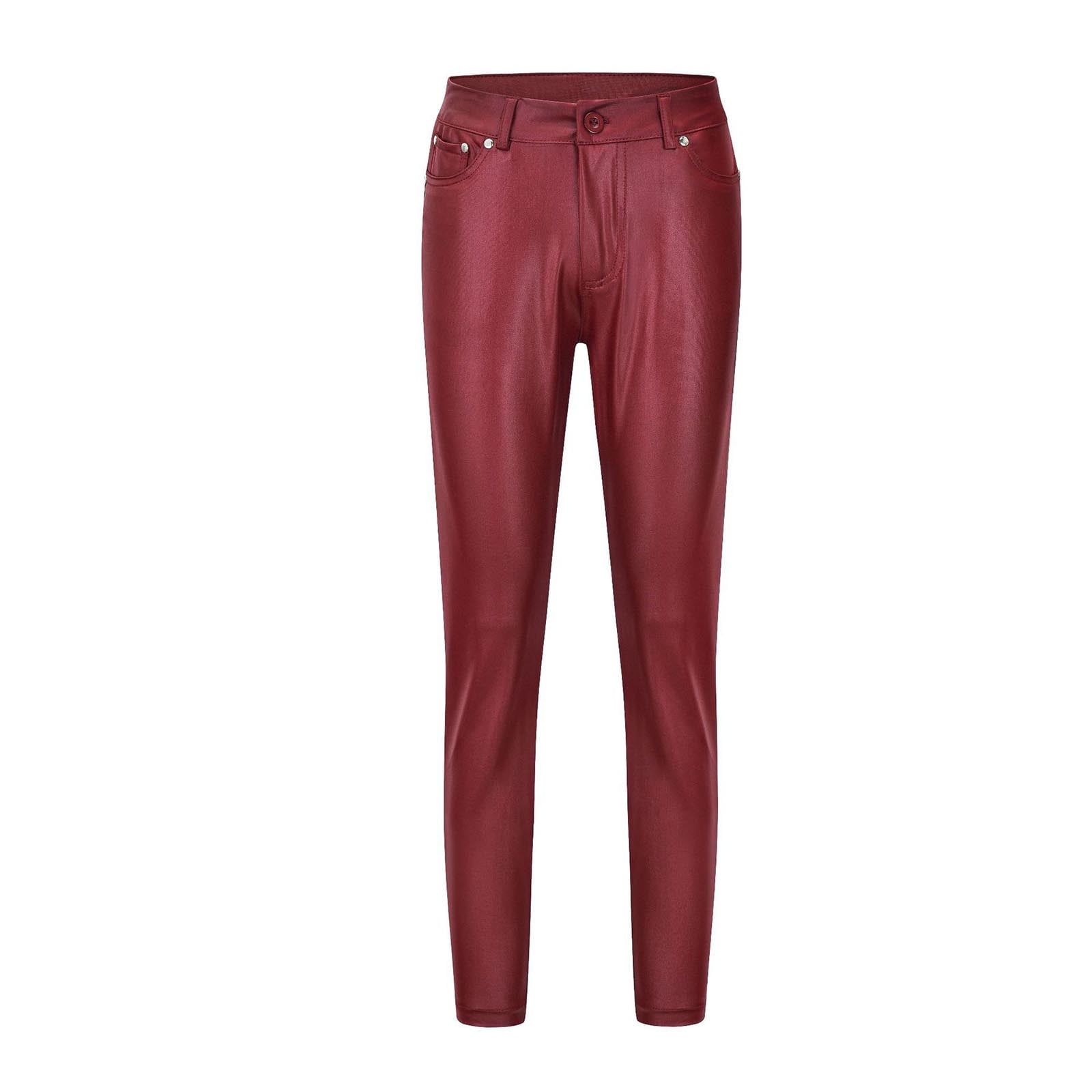 Women's High Waisted Fake Leather Skinny Pants Jeans Style Stretchy Jeggings, Faux Leather Sexy Legging Pants with Pockets