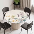 thumbnail image 2 of Watercolor Flowers Beige Round Fitted Tablecloth with Elastic Edge, Waterproof Table Cloth Table Cover for 45"-54" Tables, Spring Summer Retro Botanical Tablecloths for Dining Picnic Indoor Outdoor, 2 of 9