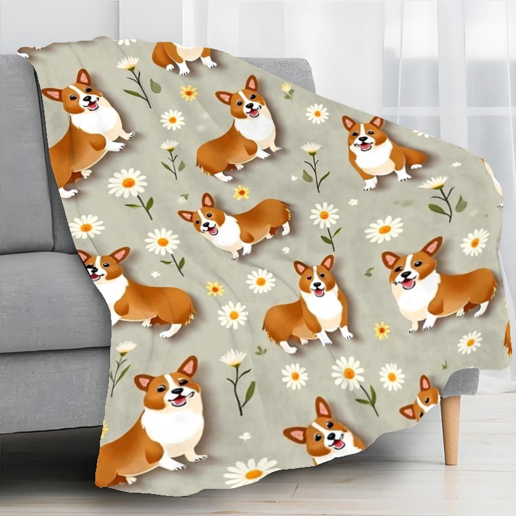 Corgi Dog Print Flannel Throw Blanket 280GSM, Soft Plush Lightweight All-Season Blanket for Sofa Bed Travel Outdoor, Cozy Warm Bedspread for Corgi Lovers