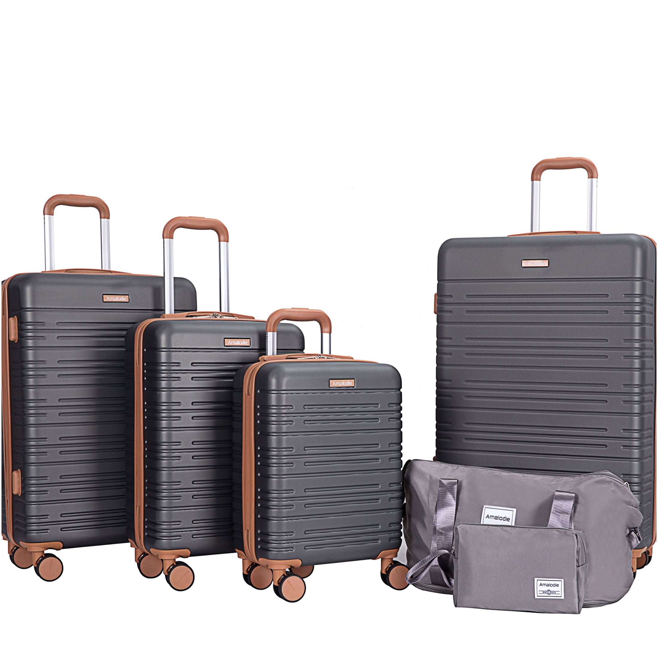 JERFIT 6-Piece Hard Shell Luggage Set with TSA Locks, 360° Spinner Wheels, Expandable Duffel, Gray ABS Suitcases for Travel