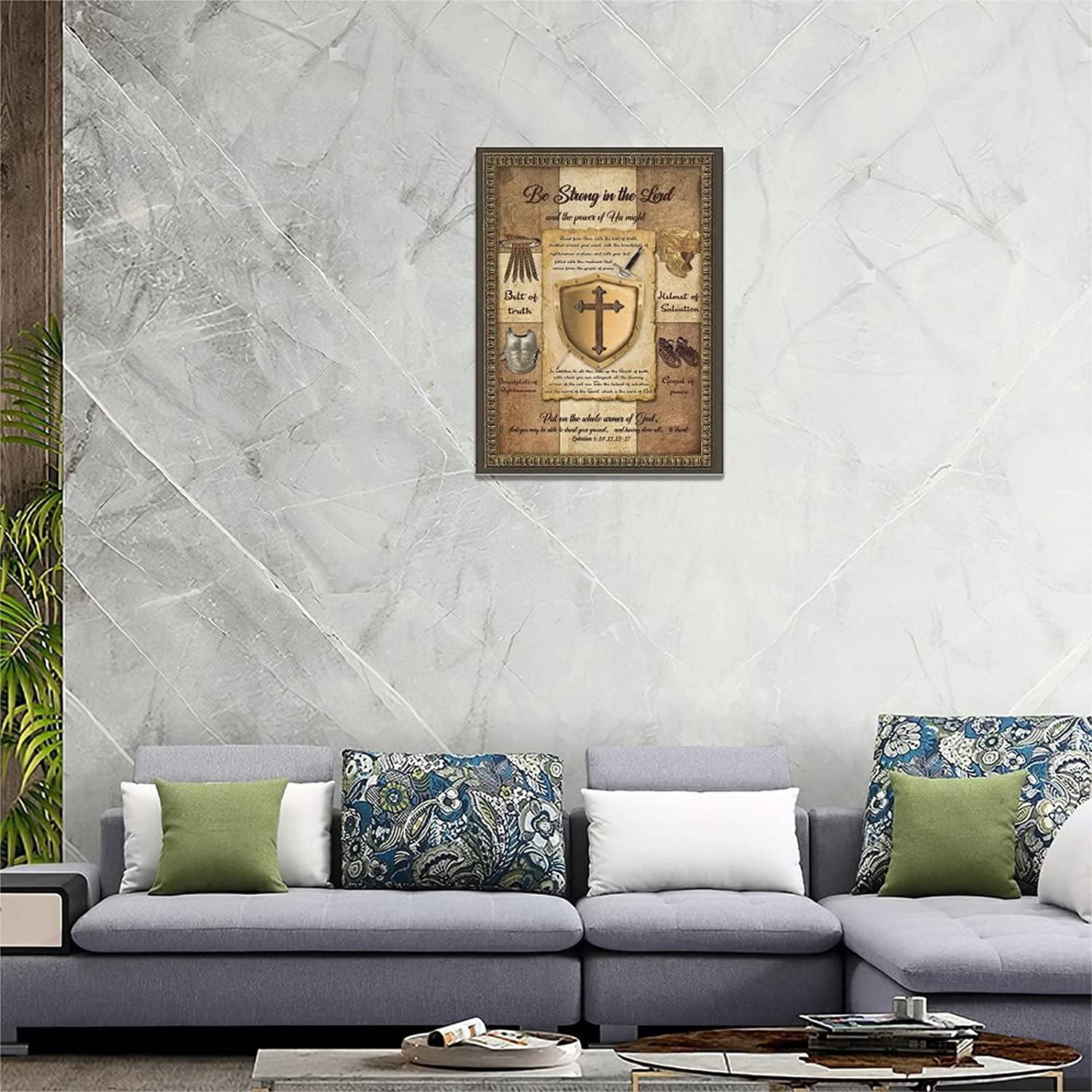 Christian Wall Art Christian Bible Verse Pictures Wall Decor Vintage Sword of Spirit Painting Inspirational Scripture Canvas Prints Religious Artwork Framed Home Bedroom Living Room Decor 12"x16"