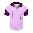 thumbnail image 5 of Men's Casual Color Block Hooded Zipper Neck Short Sleeve Sweatshirt, Sporty Top for Spring and Summer Outdoor,Purple Pink,S, 5 of 7