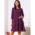 thumbnail image 4 of DARING DIVA Chiffon 3/4 Sleeve Tiered Layered Flowy Dress M Dark Purple, 4 of 8