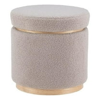 Bowery Hill Round Modern Fabric Padded Storage Ottoman in Gray