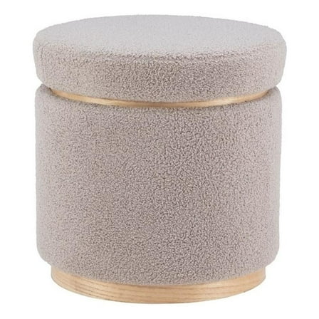 Bowery Hill Round Modern Fabric Padded Storage Ottoman in Gray