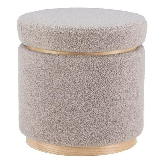 Bowery Hill Round Modern Fabric Padded Storage Ottoman in Gray
