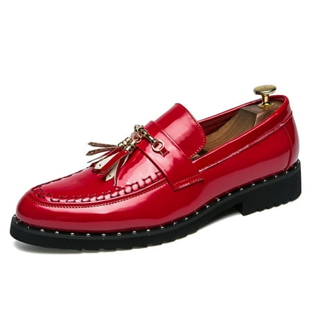 Men s Patent Leather Tassels Slip-On Loafers Classic Flats Smoking Loafers for Business Casual Dress Prom Formal Church Wedding Shoes