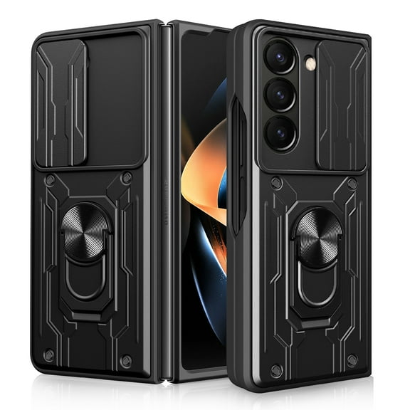 for Samsung Galaxy Z Fold 7 Case, Drop Protection Case Finger Ring Kickstand Magnetic Car Holder Shock Resistant Armor Case for Samsung Galaxy Z Fold 7 5G - Black