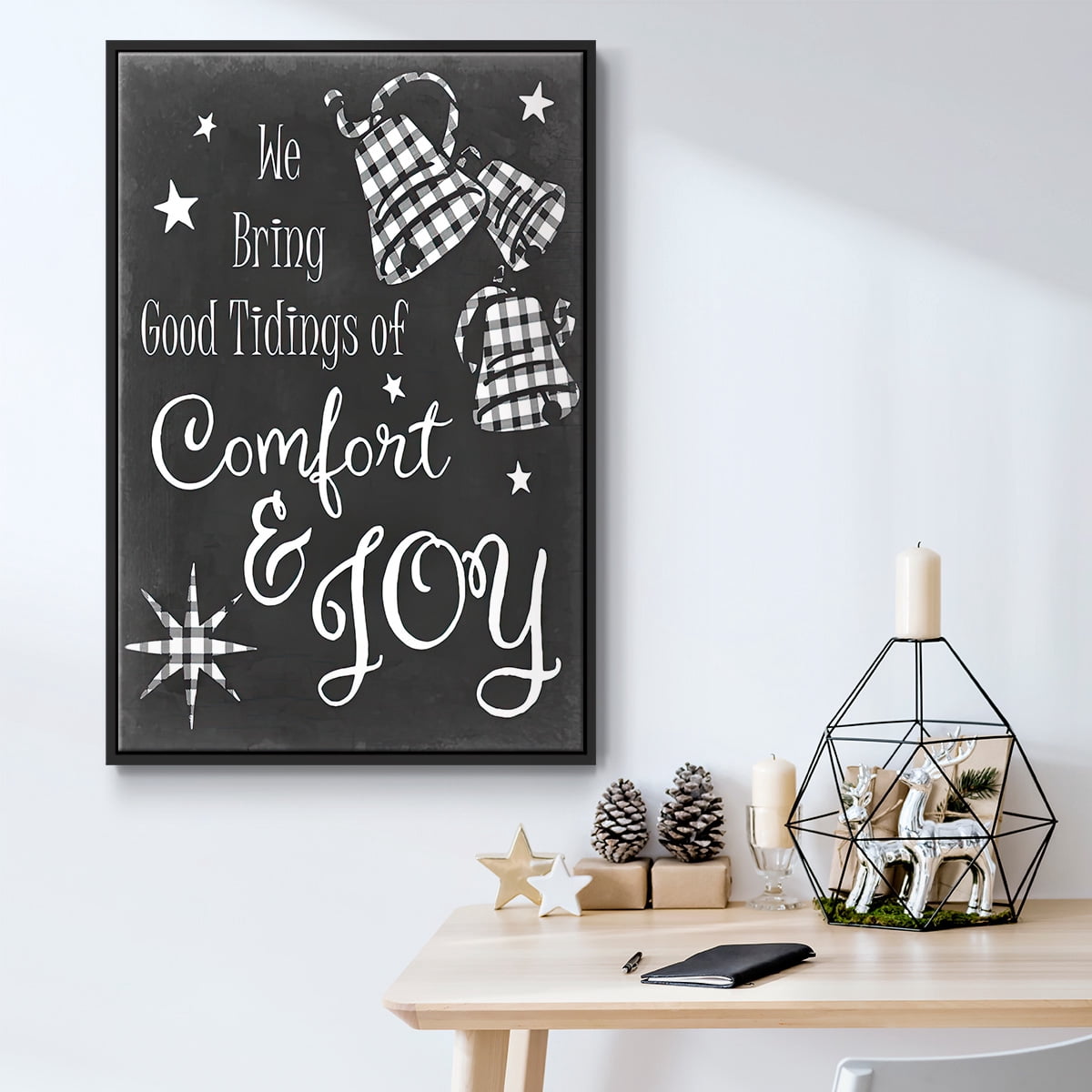 Comfort and Joy - Framed Gallery Wrapped Holiday Canvas - 17 x 25 - Black Frame