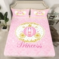 thumbnail image 2 of Castle Fairy Pink Princess Carriage Girl Twin Sheet Sets 3pcs,Bling Gold Glitter Twin Fitted Sheet Microfiber,Dreamy Lace Trim Breathable Flat Sheet,Lightweight Room Decor, 2 of 7