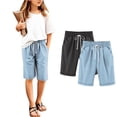 thumbnail image 4 of Maqroz 2 Pack Girls Bermuda Shorts Elastic Waist Casual Summer Linen Shorts with Side Pockets Solid Color Loose Fit Capri Pants 3-13 Years, 4 of 4