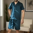 thumbnail image 2 of YABCSAZ Mens Pajama Set Short Slevee V Neck Button Down Shirt Tops and Wide Leg Bermuda Shorts Summer Casual Loose Fit Sleepwear Outfits Home Lounge Set, 2 of 5