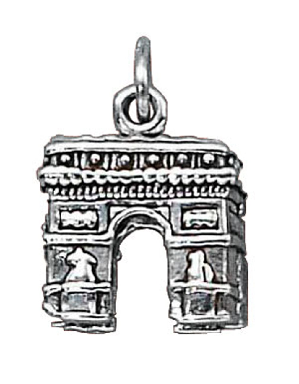 Sterling Silver Womens 1mm Box Chain 3D Paris Arch Of Triumph Pendant Necklace