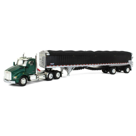 First Gear DCP 1/64 Green Kenworth T880 w/ Black Wilson Patriot Spread-Axle Belt Trailer, 60-1363