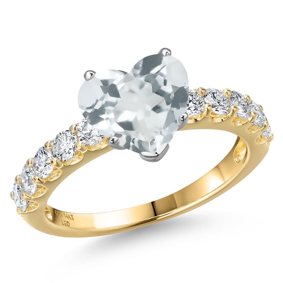 Gem Stone King 14K Two Tone Gold Sky Blue Topaz and Lab Grown Diamond Engagement Ring for Women | 2.53 Cttw | Heart Shape 8MM | Gemstone November Birthstone | Size 7