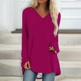thumbnail image 2 of ATOYSOY Women's V Neck Shirts Fall Loose Basic Tops Dressy Tunic Trendy Relaxed Comfy Casual Workout Long Sleeve Tees Solid Color Blouses Pink XXL, 2 of 5
