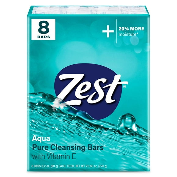 Zest Savon Aqua Bar Revigorant - 8 Barres - Rafraîchissante Mousse Riche Rince Votre Corps Propre et Vous Laisse Sentir Hydraté avec de la Vitamine E pour une Peau Lisse et Hydratée