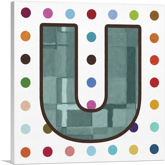 ARTCANVAS Fun Polka Dots Letter U Canvas Art Print - Size: 26" x 26" (1.50" Deep)