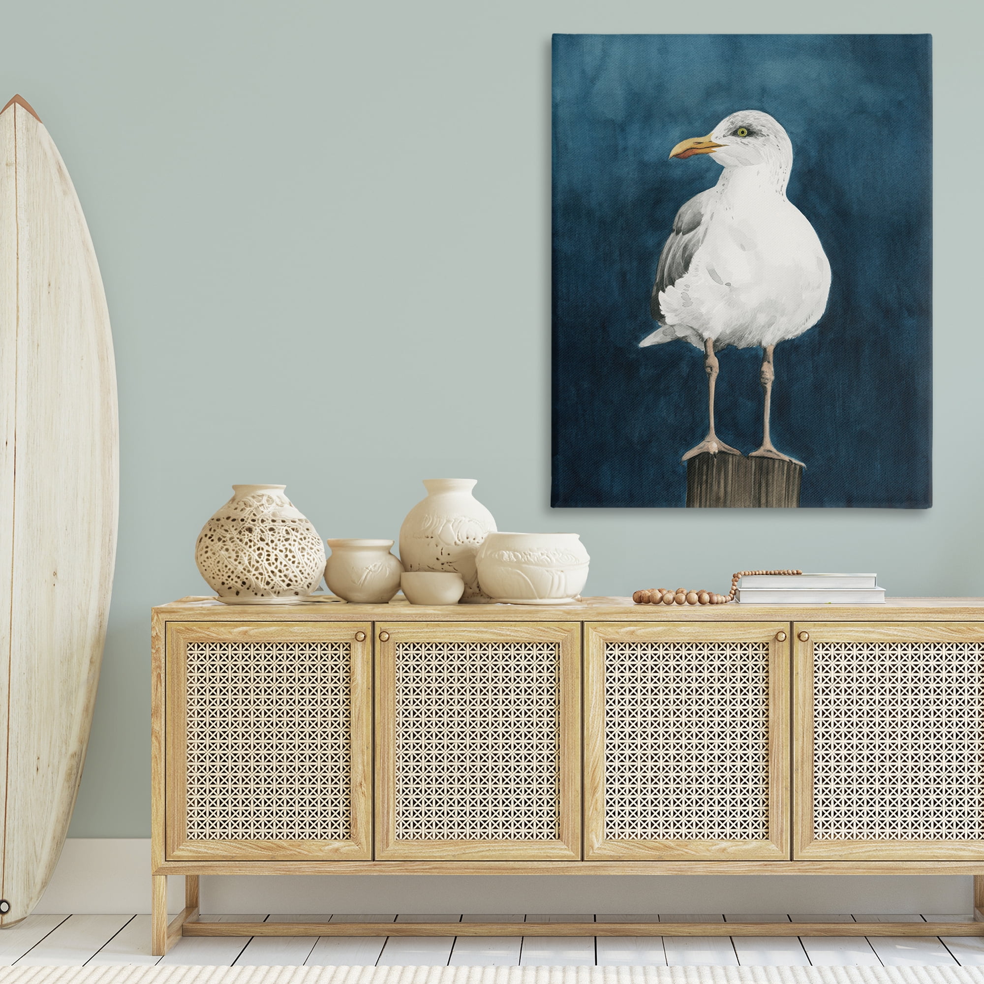 Stupell Industries Perched Coastal Bird Animals Painting Wrapped Canvas Art Print Wall Art, 36 x 48