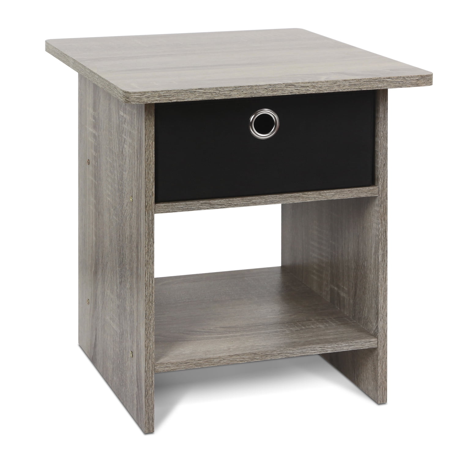 Furinno DARIO Wood End Table Storage Shelf in French Oak Gray/Black